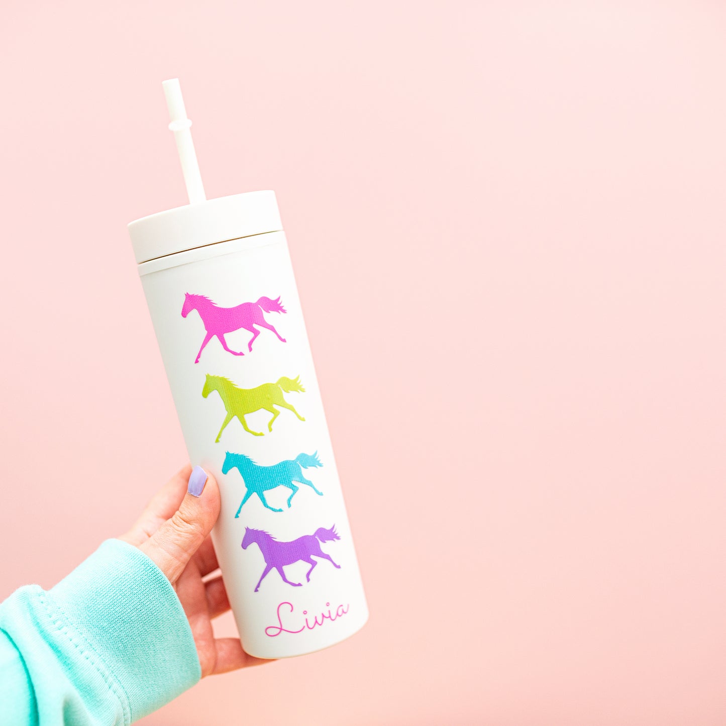 Colourful Horse 16oz Cold Cup with Straw